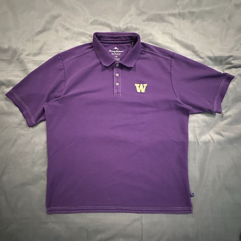 Tommy Bahama Supima Polo Washington Huskies Mens L Purple NCAA University